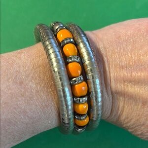 💥3 for $12💥 Silver and Orange Beaded Stretch Bracelet
